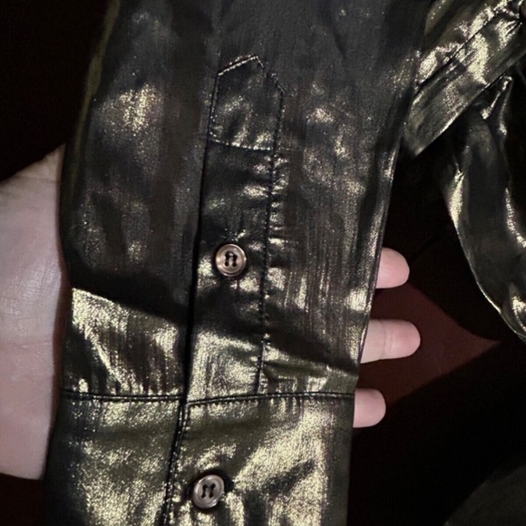 Le Superbe Metallic Sunset Tower Tuck Cropped Blouse Gold Size 6 - Picture 9 of 16